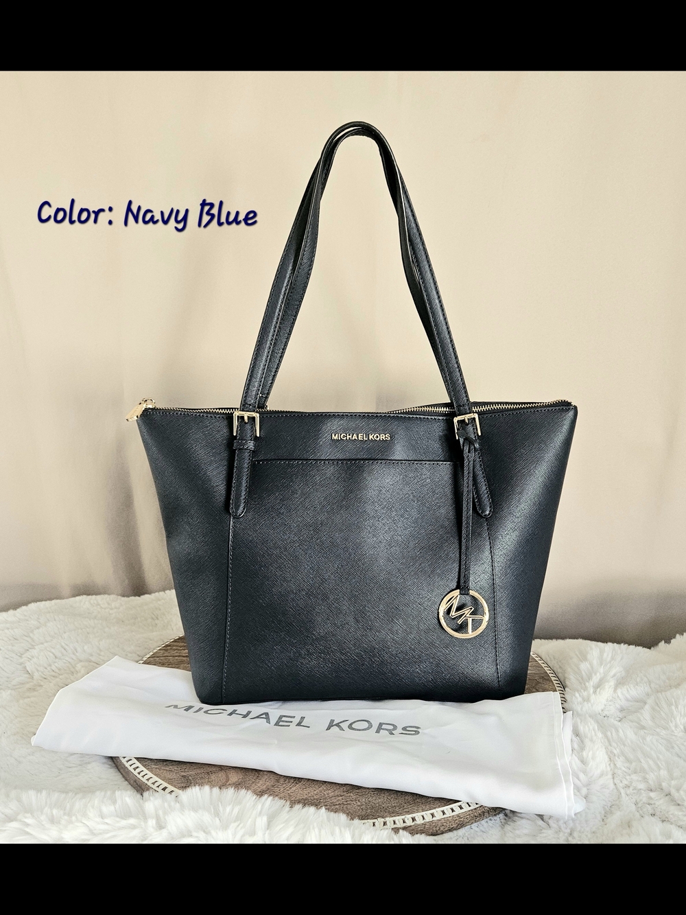 Michael Kors Navy Blue Saffiano Leather Tote Bag